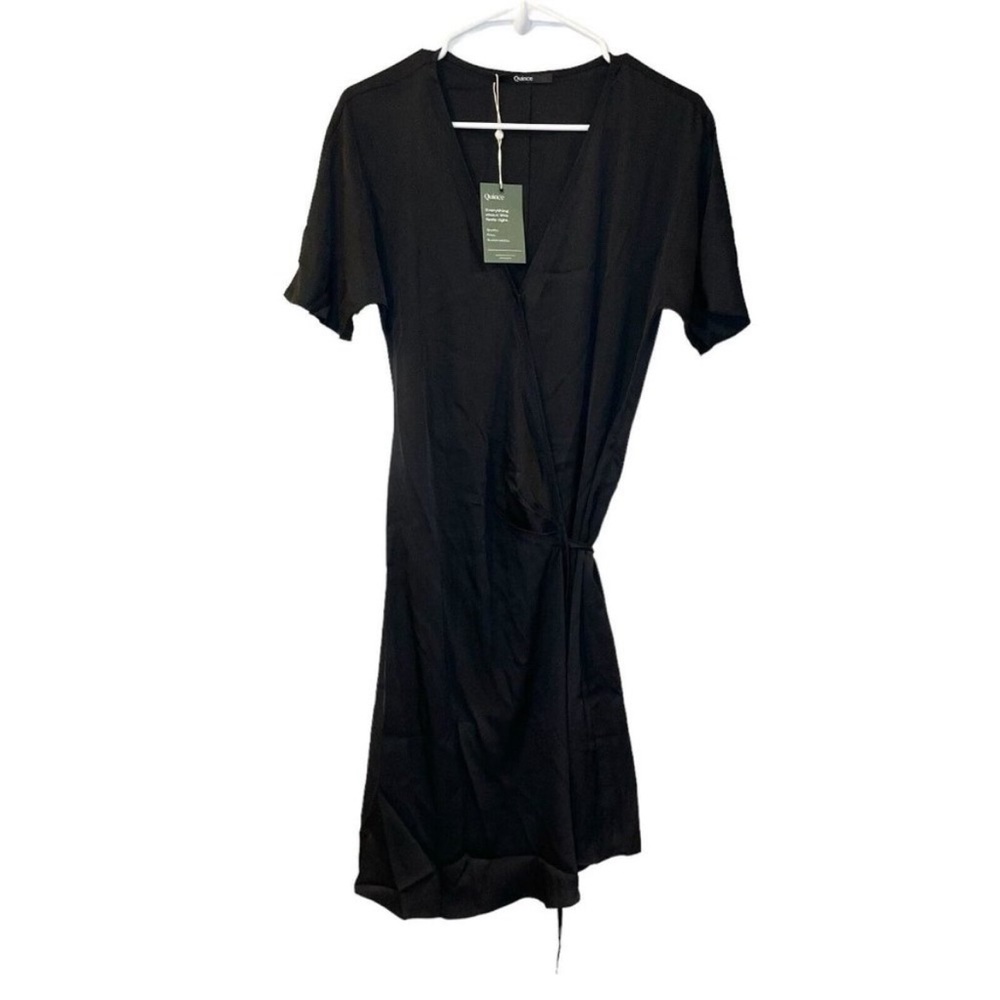 Quince Black Short Sleeve Wrap Mini Dress - Picture 3 of 8